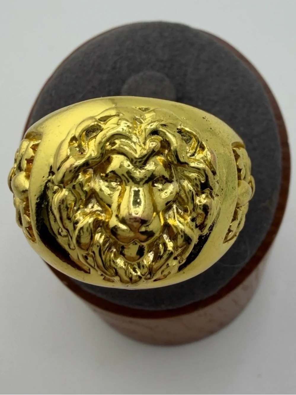 Gold Plated .750 Sterling Silver Base Lion Signet Ring Size 12-3/4 Unisex
